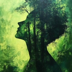 Poster - Emerald Echoes: A Green Silhouette Revealing the Forest Within, Nature's Embrace and Serene Harmony