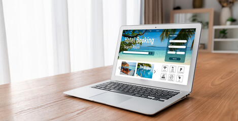 Poster - online hotel accommodation booking website provide modish reservation system . travel technology con