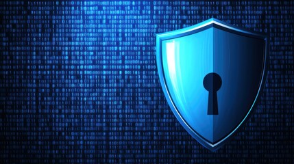 Poster - Digital shield with keyhole on binary background