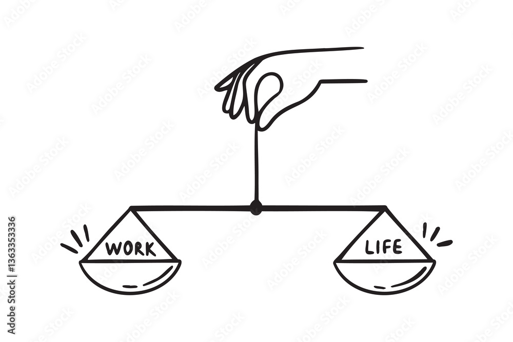 work and life balance concept. scales are in balance doodle hand drawn ...