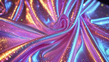Poster - Colorful shimmering fabric glistens under bright light, creating a vibrant visual experience