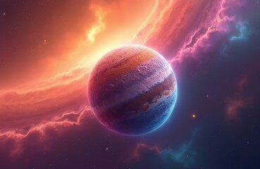 Poster - AI-generated illustration planet. Mercury retrograde concept in space. Bright colorful sphere surrounded by nebula cloud. Zodiac, astronomy, cosmos, galaxy, solar system fantasy universe background.