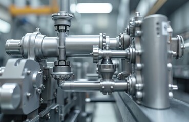 Poster - Close-up industrial machine production. Metal parts construction. Detail of manufacturing equipment. Tech processes, automotive, engineering, construction, mechanism, assembly, metalworking, industry.