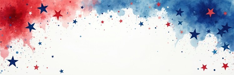 Poster - Abstract watercolor illustration design in red white blue colors. Stars, splashes and brush strokes for USA events. Independence day, memorial day holiday, celebration, patriotic background.