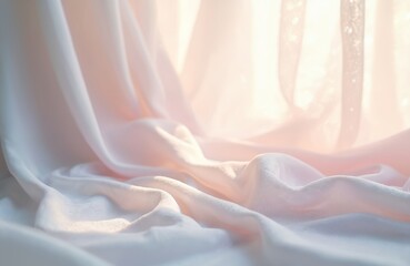 Aufkleber - Ethereal photo captures soft fabric with pastel hues. Light creates dreamy atmosphere, evokes sense of peace. Elegant, minimalist backdrop for design, art, texture commercial projects. Delicate