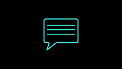 Poster - Speech bubble icon in neon blue with three horizontal lines on black background.
