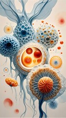 Wall Mural - abstract blue and white 3d spheres in swirling dark background