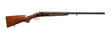 © solidmaks - A classic double-barrel shotgun with a wooden stock and fore-end, featuring two triggers and external hammers, isolated on a white background.