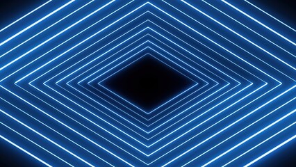 Poster - Glowing blue lines in diamond pattern creating depth and perspective against black background.