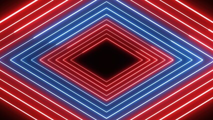 Poster - Vibrant red and blue neon lines forming a diamond pattern creating depth and movement.