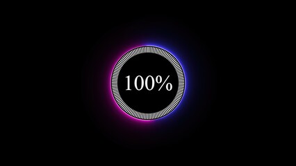 Poster - Circular progress indicator showing 100% completion with glowing gradient effect on black background.