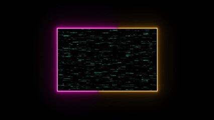 Poster - Digital abstract background with neon pink and yellow glowing frame and dark textured center.