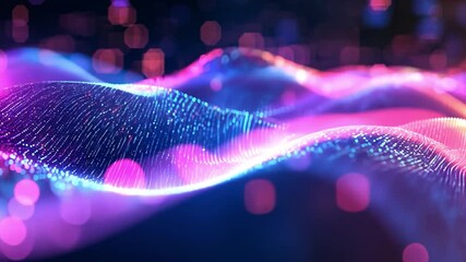 Poster - Abstract Digital Wave: A mesmerizing display of digital particles forms flowing, wave-like patterns in vibrant shades, symbolizing data, information, and technology in a dynamic, futuristic design.