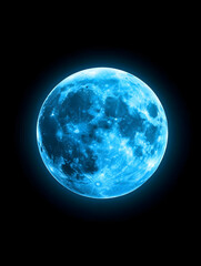 vibrant blue full moon glowing against a dark background