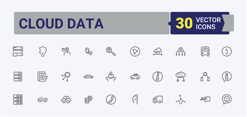 Poster - Set of Cloud Data line icon. Related to system, hosting, cloud, storage, network, web and more. Cloud Computing line icon set. UI icons set in a thin style. Editable stroke. Vector illustration.