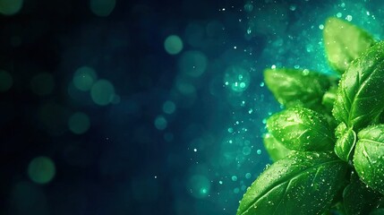 Wall Mural - a close-up image of a green plant with water droplets on its leaves