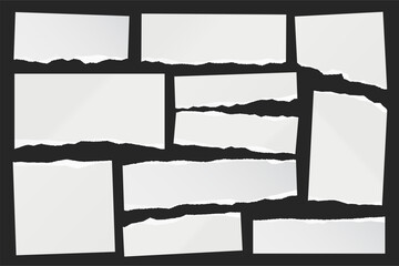 Wall Mural - ripped paper strips. realistic crumpled paper scraps with torn edges. shreds of notebook, book or ol