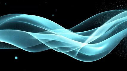 Poster - Ethereal Flow: Abstract teal waves dance across a dark canvas, with shimmering particles of light, evoking a sense of movement and digital elegance.