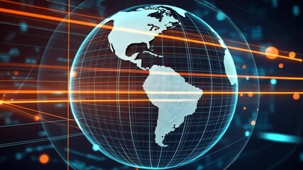 Poster - Global Network: A mesmerizing view of the Earth, rendered in a digital wireframe style, with glowing lines of communication intricately woven around it. Symbolizing interconnectedness, technology.