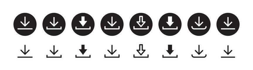 Wall Mural - Download icon symbol. Round sign down arrow. Download icon for apps, websites interface.