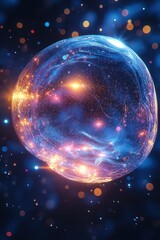 Poster - Celestial Orb: A cosmic sphere of vibrant energy, swirling with luminous particles and nebulae.  A digital artwork exploring themes of energy and space.
