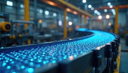 Aufkleber - AI model analyzing conveyor belt, predicting wear patterns. Smart industrial automation technology, process optimization. Efficient maintenance, diagnostic, automation, dependability. AI-driven