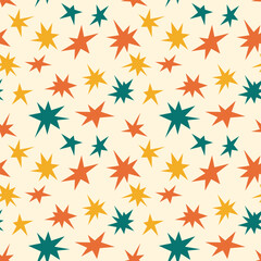 Poster - Seamless sharp star shape pattern. Geometric spiky stars in vintage colors. Abstract retro starburst Background. Perfect for fabric print, wallpaper, wrapping paper, package