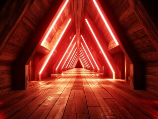 Aufkleber - Geometric triangular passageway glowing with neon red illumination