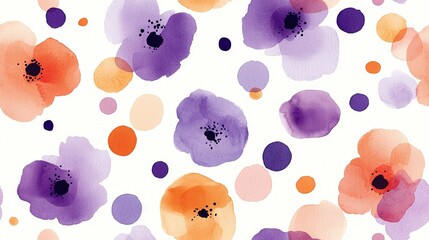 Wall Mural - watercolor painting featuring orange, purple, and pink flowers against a white backdrop with a centr
