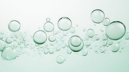 Poster - Emerald green bubbles drifting across soft gradient background, representing elegance, freshness, and modern design aesthetic