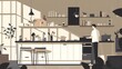 © Ava - Modern Beige Monochrome Kitchen Flat Color Vector Illustration for Interior Design Projects
