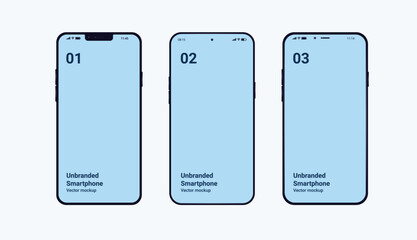 Poster - Vector mobile phone templates - Mockup of various unbranded smartphones in flat lay top down view with blank screen and easy to use graphic illustration 