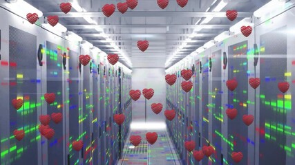 Poster - Data servers in hallway with red heart animations floating around