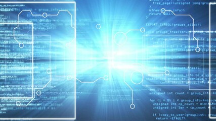 Poster - Digital network connections with data processing animation on glowing blue background
