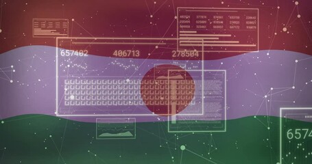Poster - Digital data processing animation over Bangladesh flag with network connections