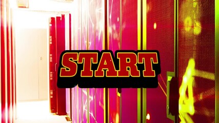 Poster - In school, child creating animation with START text overlay in server room