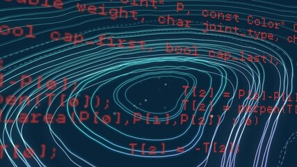 Poster - creating dynamic data visualization, flowing lines with red code text animation