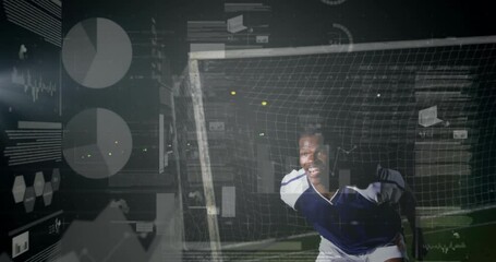 Poster - Celebrating goal, soccer player in blue jersey with animation overlay