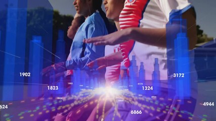 Poster - Running athletes with animation of digital data and graphs in background