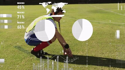 Poster - Soccer player squatting on field with data analytics overlay animation