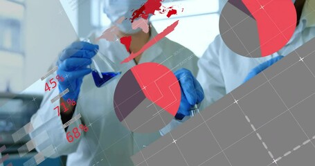Aufkleber - Healthcare professionals in lab coats discussing data with graphs overlay animation