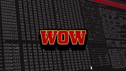 Poster - Wow text animation over digital data and binary code background