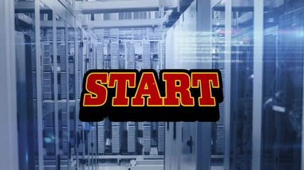 Poster - Start text animation over modern server room with blue lighting