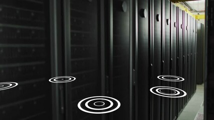 Poster - Animation of network connection diagram over server racks in data center