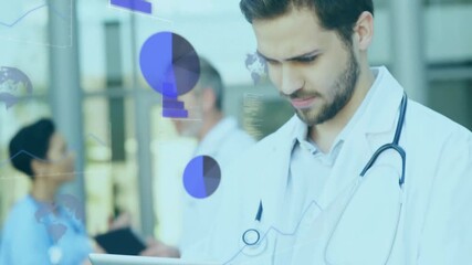 Poster - Analyzing data, medical professionals using digital charts with animation in hospital