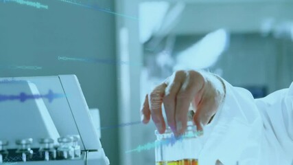 Poster - Scientist handling test tube with data processing animation in laboratory