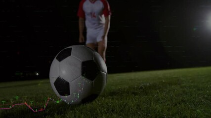 Poster - On field, soccer player approaching ball with animation of data visualization overlay