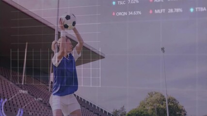 Poster - Preparing to throw ball, soccer player with animation of financial data overlay