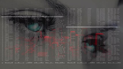 Poster - Eyes observing data and cityscape animation with digital information overlay
