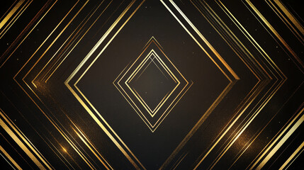Poster - Golden diamond shapes arranged in a concentric pattern against a dark black gradient background